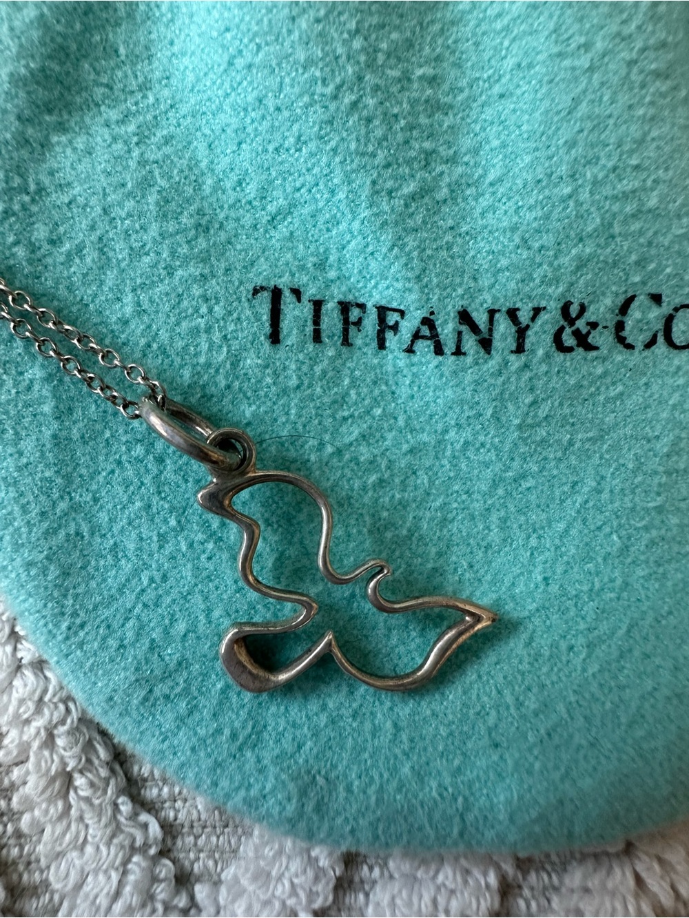 Tiffany & Co. Silver Dove Outline Pendant on Chain
